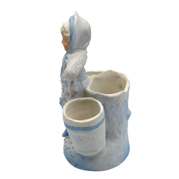 Vintage Bisque Porcelain Victorian Little Girl Blue Figurine Planter - Picture 2 of 6